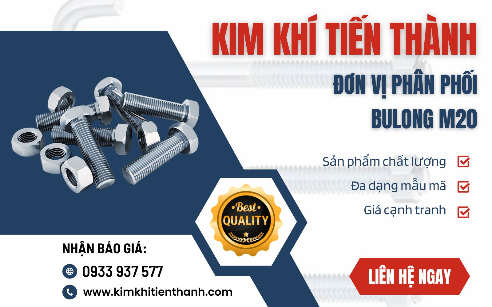 Kim Khí Tiến Thành - Đơn vị gia công bulong M20 giá tốt, chất lượng