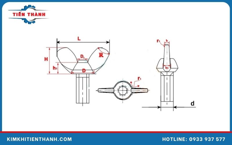 Kích thước bulong inox tai chuồn