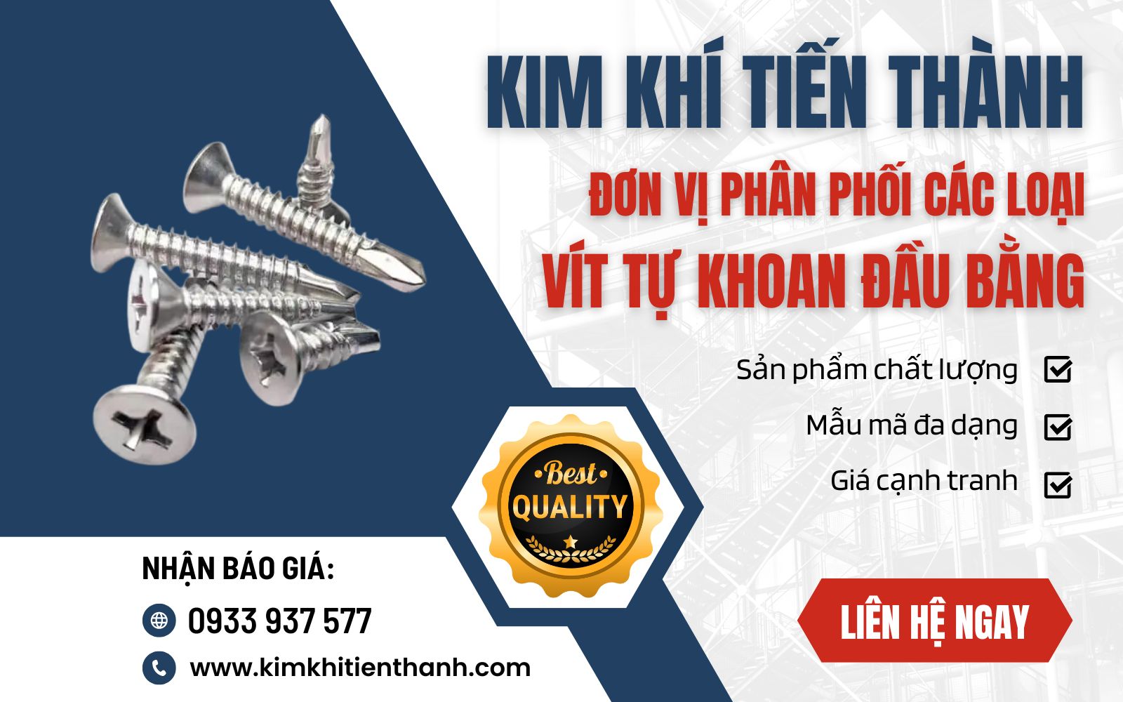 Kim Khí Tiến Thành - Công ty cung cấp đinh ốc vít tự khoan đầu bằng giá tốt