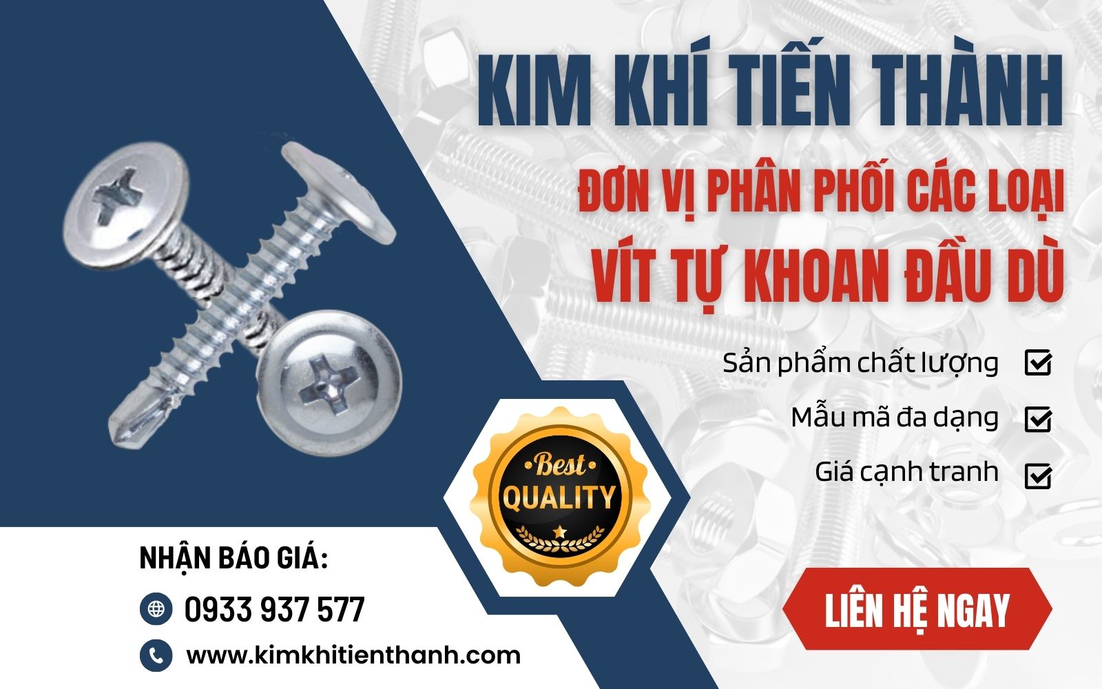 Ốc vít tự khoan đầu dù tại Kim Khí Tiến Thành có chất lượng tốt, giá cả hợp lý