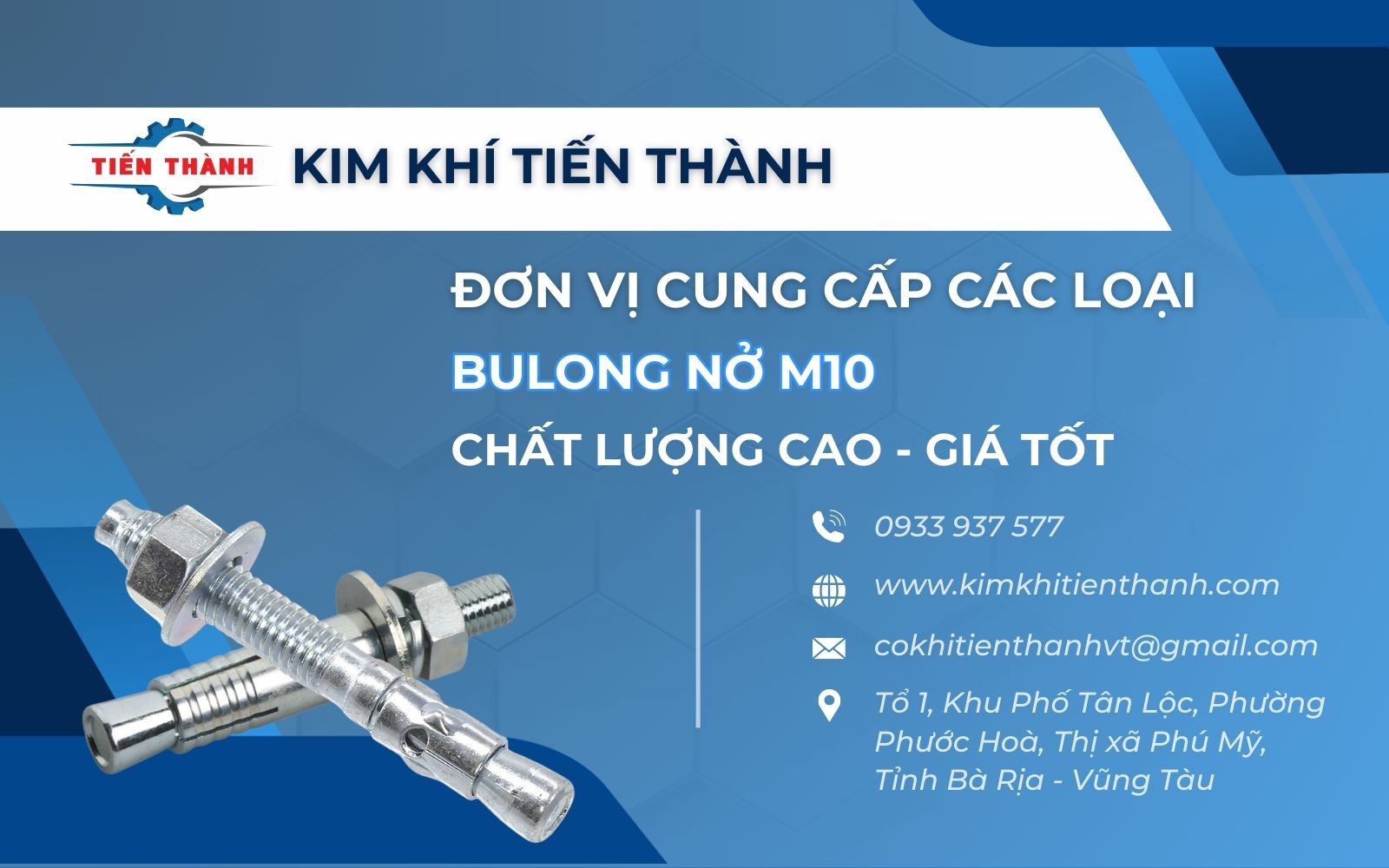 Kim Khí Tiến Thành cung cấp bu lông nở M10 chất lượng cao