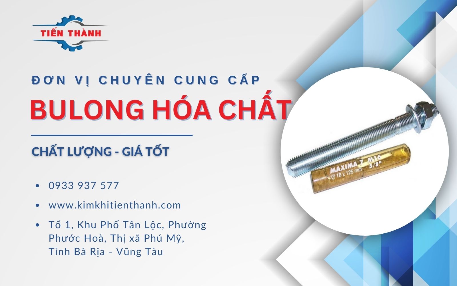 Kim Khí Tiến Thành – Công ty cung cấp bu lông hóa chất dạng tuýp và ống chất lượng