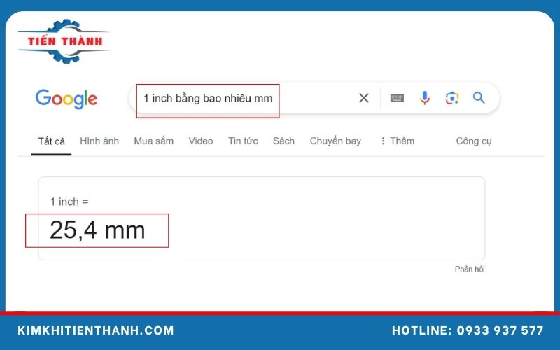 Cách quy đổi inch qua cm mm m bằng Google