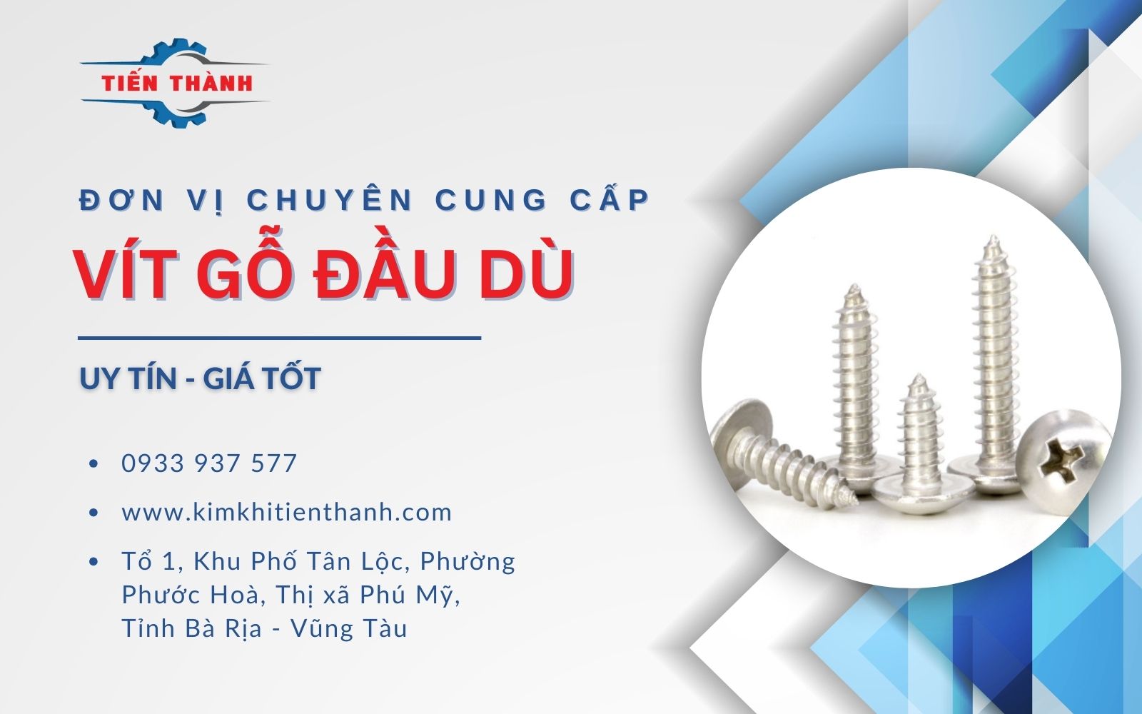 Kim Khí Tiến Thành nhà cung cấp đinh ốc vít gỗ đầu hình dù giá tốt