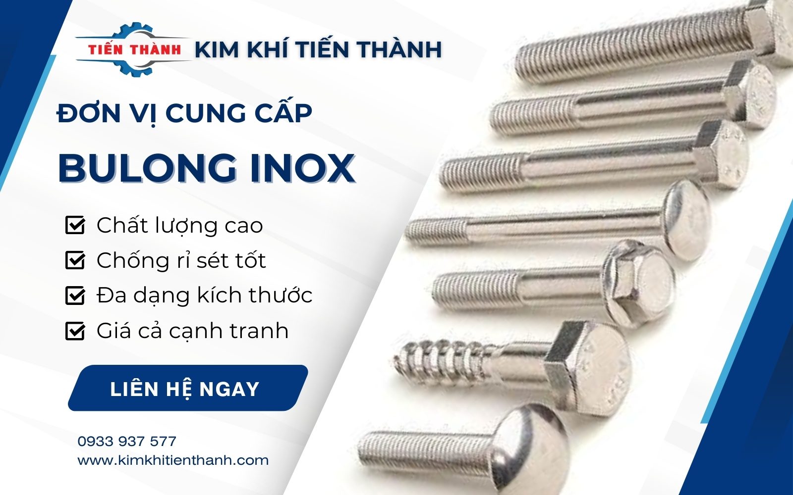 Kim Khí Tiến Thành là đơn vị cung cấp bu lông inox chất lượng cao, giá tốt