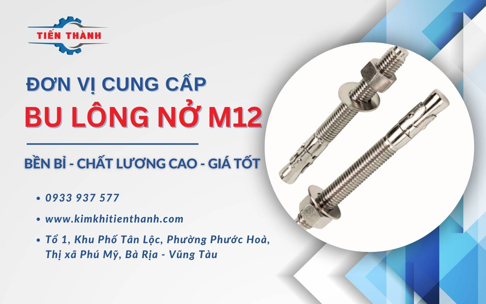 Kim Khí Tiến Thành sản xuất bu lông nở thép M12 đạt chuẩn, giá tốt, chất lượng cao