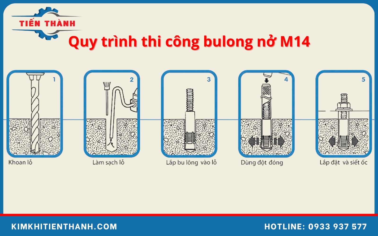 5 bước thi công bu long m14