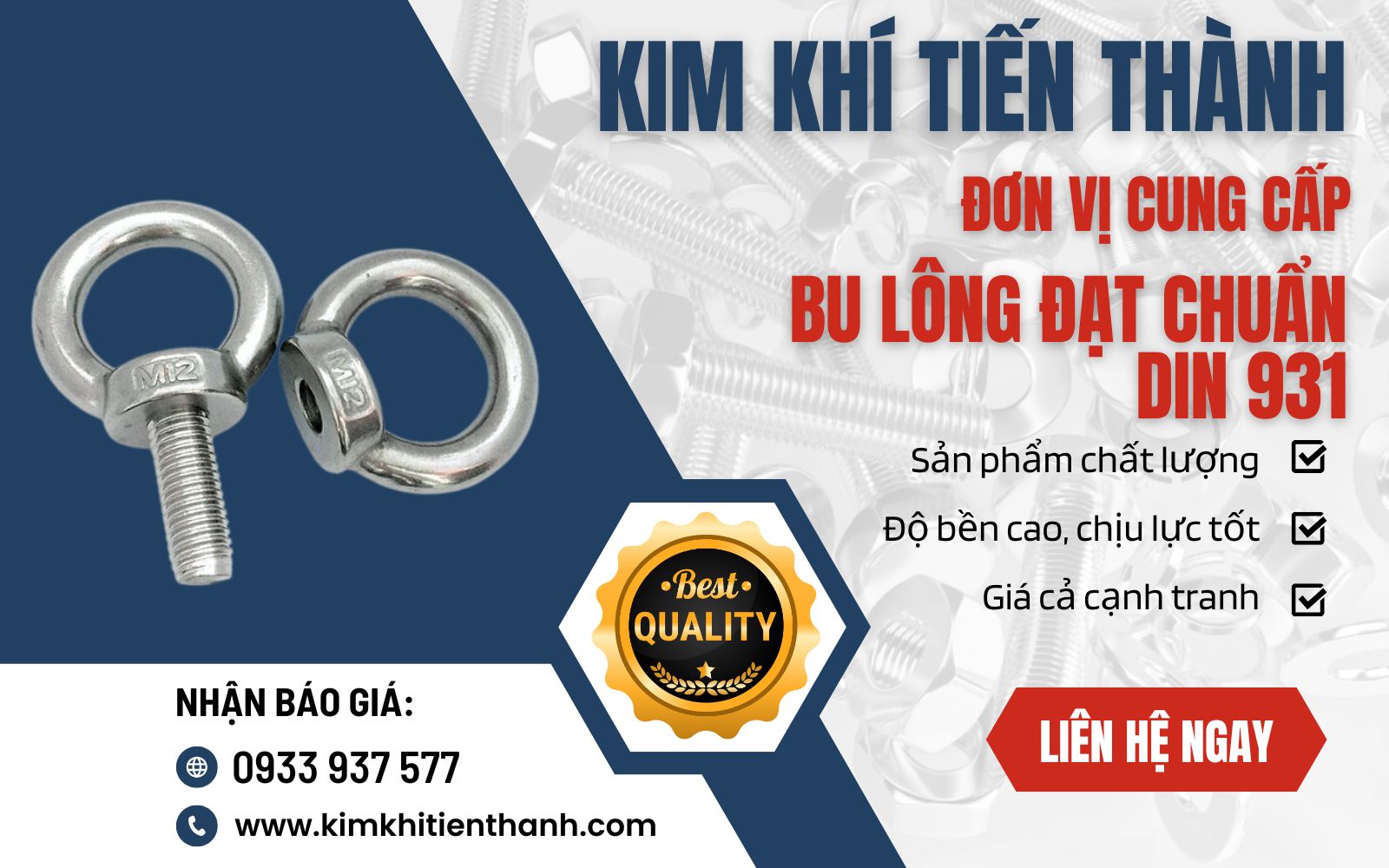 Kim Khí Tiến Thành - Đơn vị cung cấp bu lông đạt tiêu chuẩn DIN 931 giá tốt, số lượng lớn