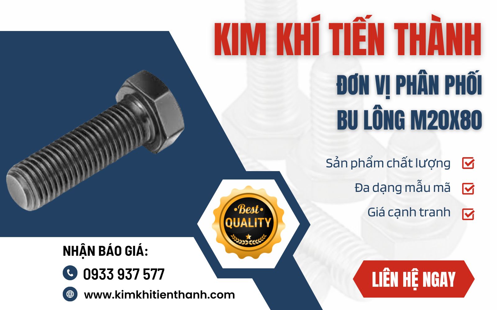 Mua ngay bu lông M20X80 giá tốt, cam kết chất lượng tại Kim Khí Tiến Thành Kim Khí Tiến Thành - Xưởng sản xuất bu lông M20x80 chất lượng, giá tốt