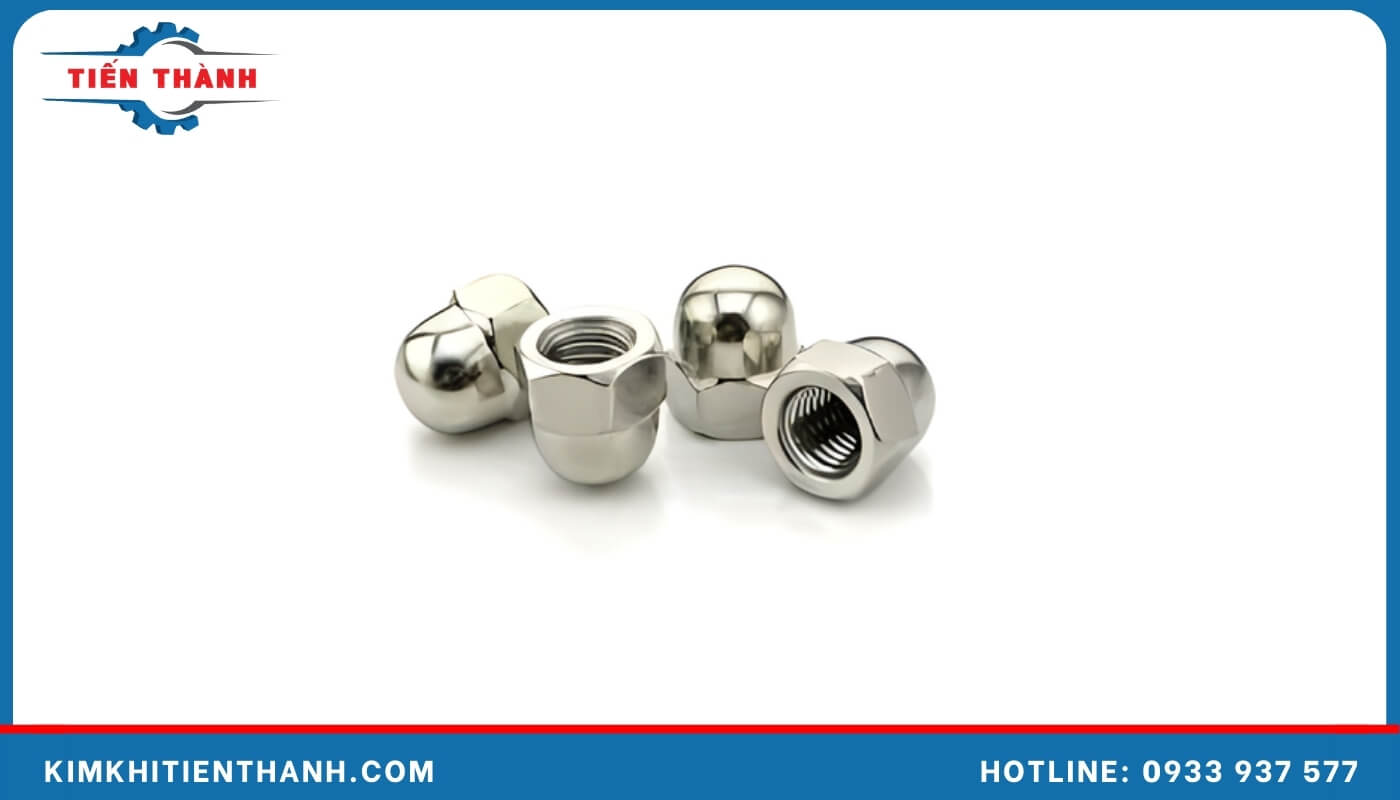 Đai ốc mũ có thiết kế kín vòm đầu nhằm bảo vệ bulong khỏi va đập Đai ốc thiết kế dạng mũ