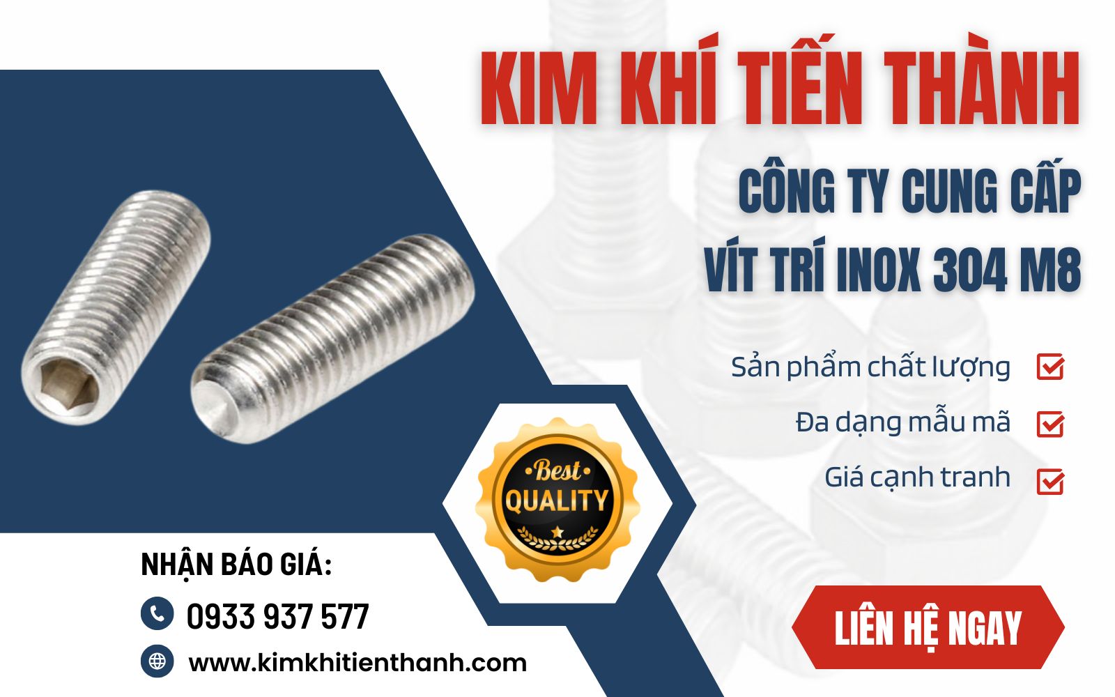 Kim Khí Tiến Thành - Đơn vị gia công vít trí inox 304 M8 chất lượng, giá tốt