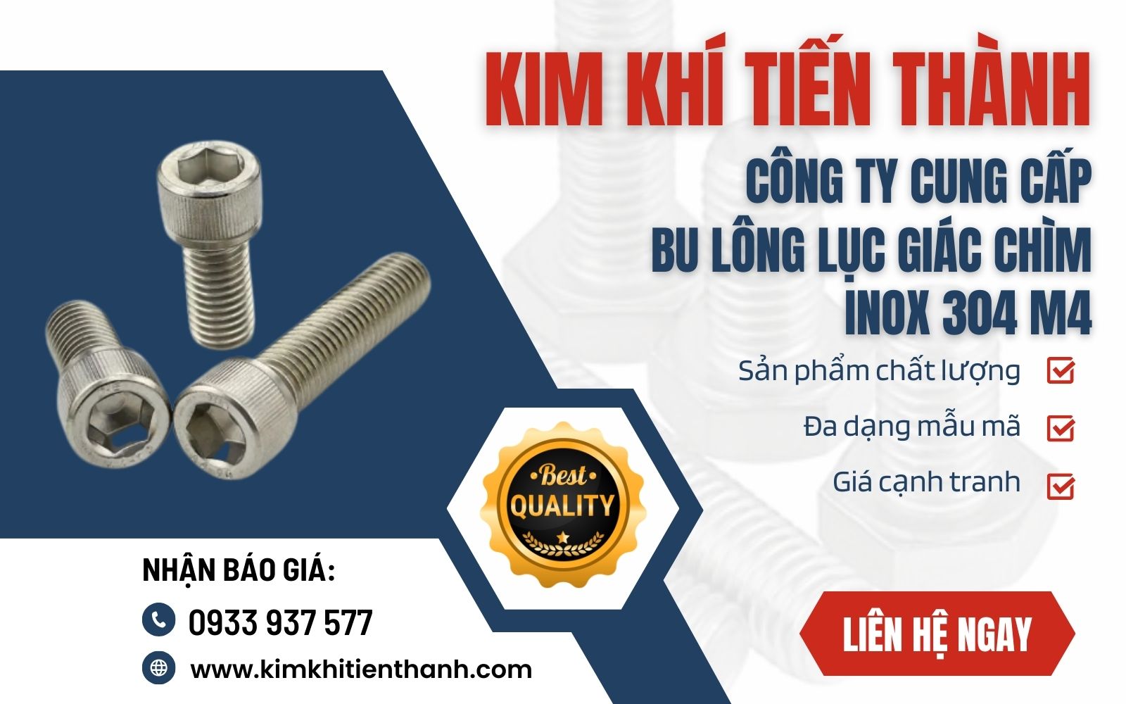 Kim Khí Tiến Thành nàh máy gia công bu lông lục giác chìm M4 chất lượng giá tốt Mua bu lông lục giác chìm inox 304 M4 ở đâu?