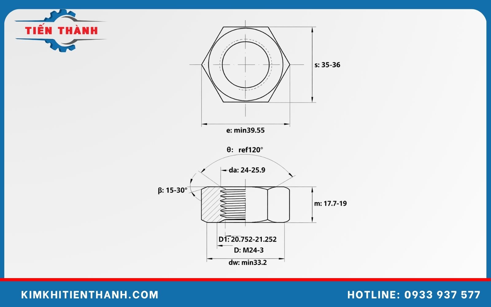 Thông số kỹ thuật của đai ốc M16