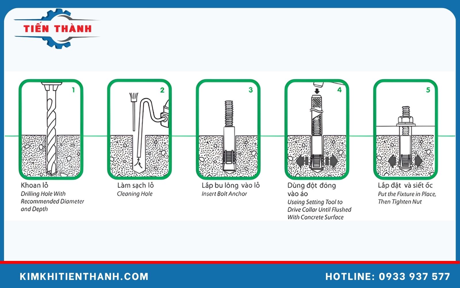 Hướng dẫn lắp đặt bu lông nở đạn M6 đúng kỹ thuật