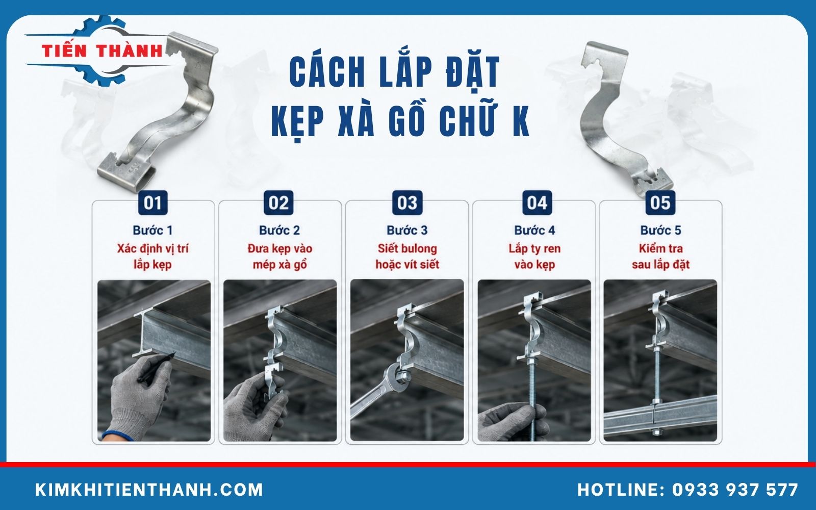 Quy trình lắp đặt kẹp xà gồ K chuẩn kỹ thuật Hướng dẫn lắp đặt kẹp xà gồ chữ K