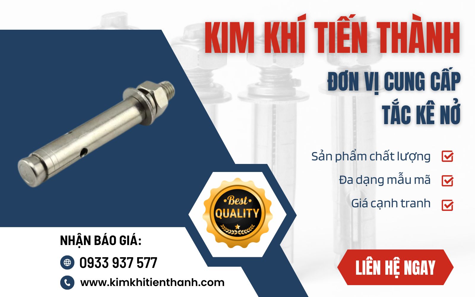 Liên hệ ngay đến Kim Khí Tiến Thành để được tư vấn loại tắc kê nở rút M10x60 có vật liệu, chuẩn kỹ thuật phù hợp và nhận báo giá ưu đãi theo số lượng đặt hàng. Mua tắc kê nở giá tốt tại Kim Khí Tiến Thành