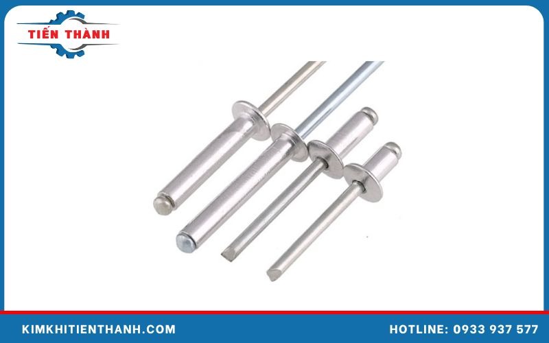Đinh rút nhôm cận cảnh phần mũ, thân và chuôi