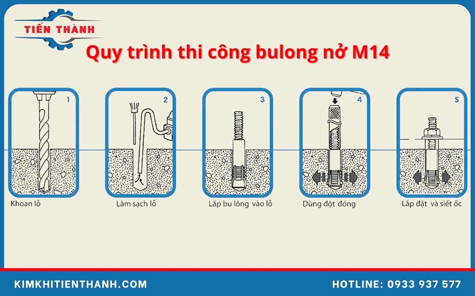 Các bước lắp bu lông nở vào bê tông