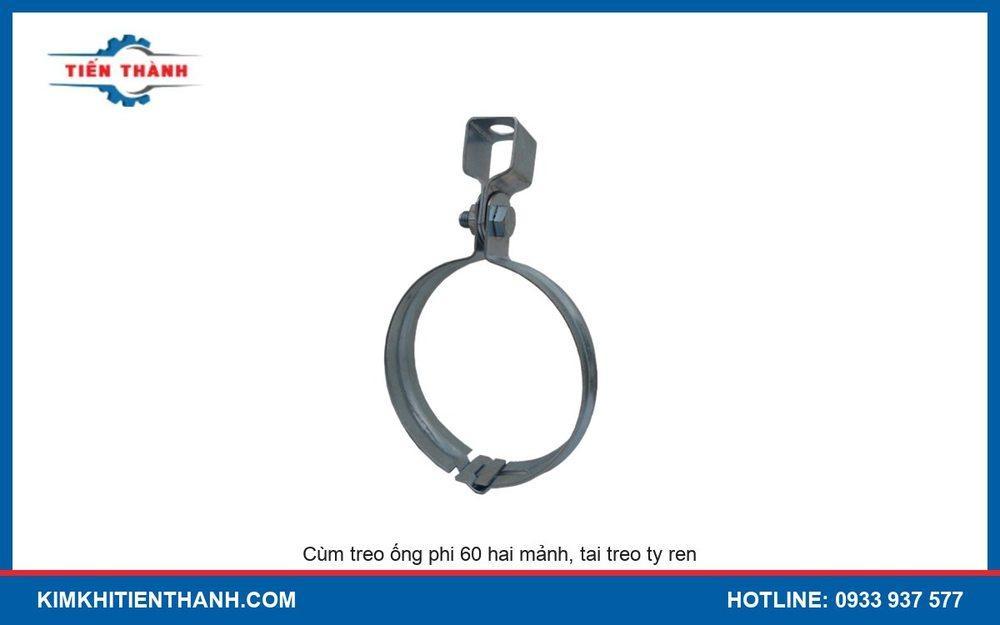 Cùm treo ống phi 60 hai mảnh mạ kẽm có tai treo ty ren