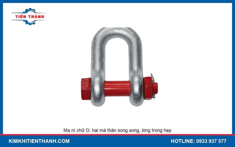 Ma ní chữ D thân thẳng mạ kẽm, chốt bu lông sơn đỏ có đai ốc