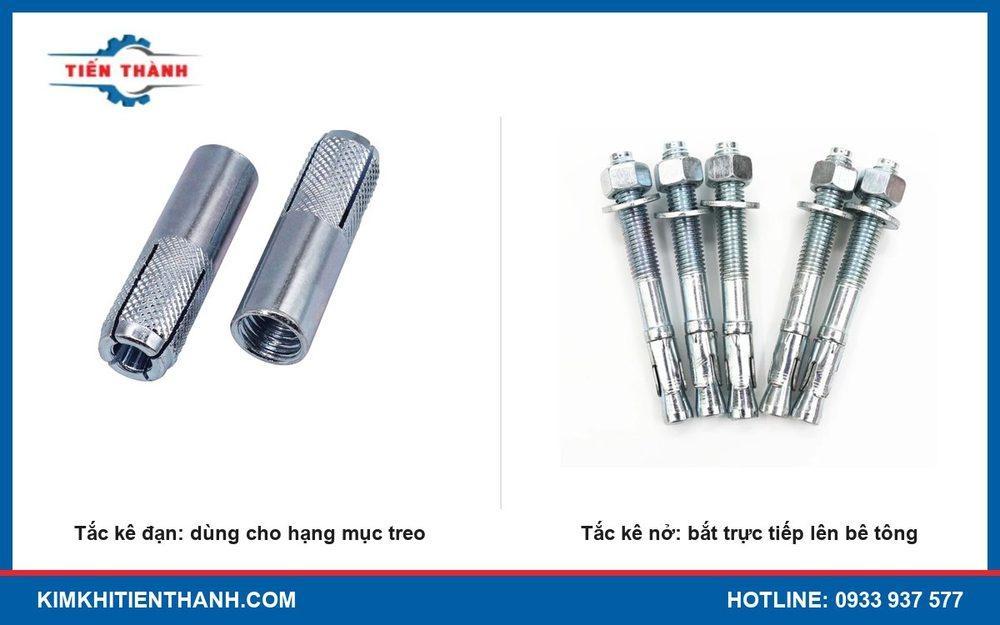 Tắc kê đạn và tắc kê nở sắt đặt cạnh nhau để so sánh