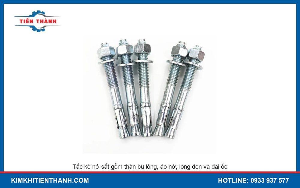 Tắc kê nở sắt mạ kẽm gồm thân bu lông, áo nở, long đen và đai ốc
