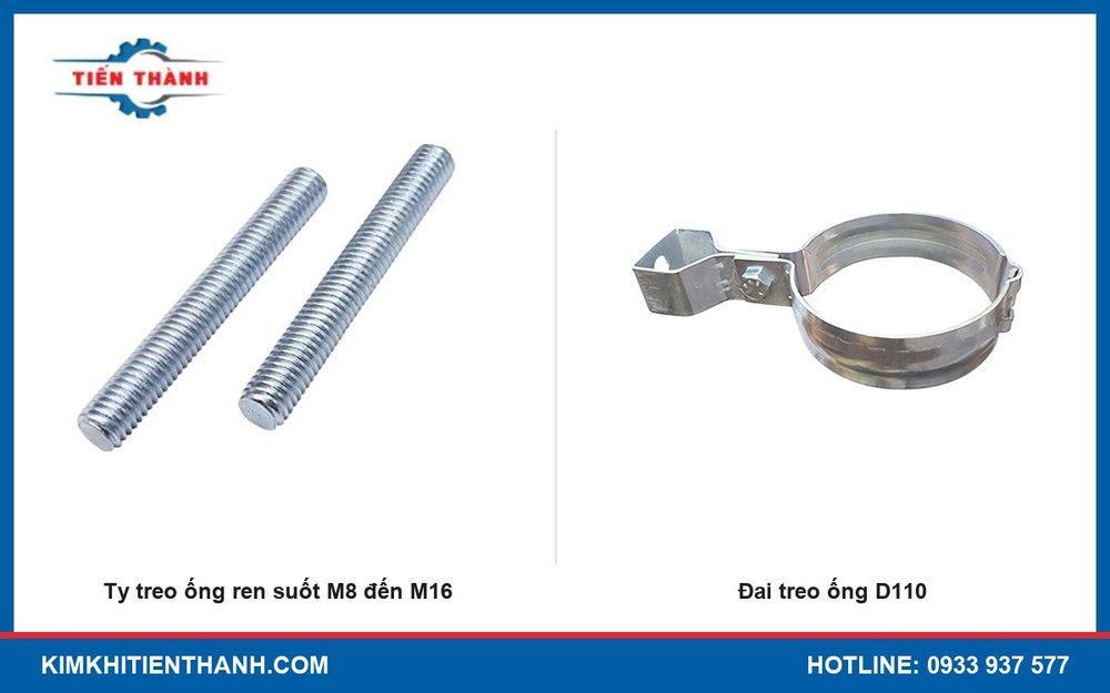 Ty treo ống ren suốt và đai treo ống D110 mạ kẽm