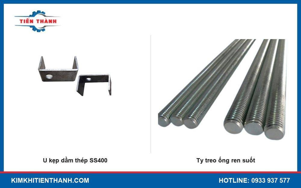 U kẹp dầm thép SS400 và ty treo ống ren suốt mạ kẽm